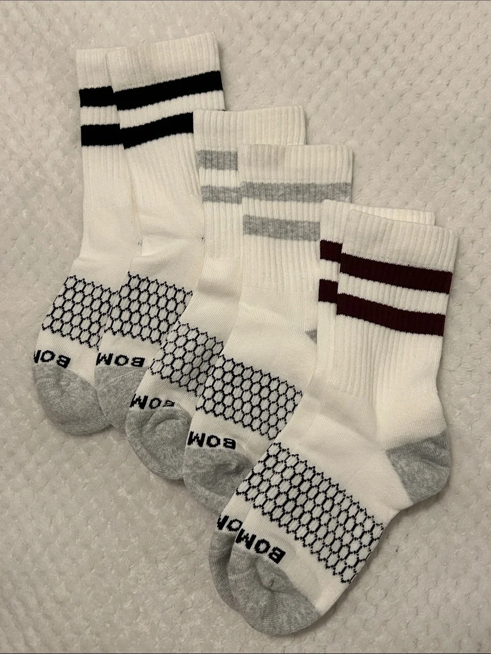 NWOT Bombas Vintage Stripes Half Calf Socks - Black, Gray & Maroon Stripes-Small